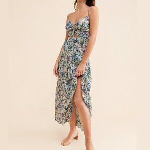 ASTR The Label Brandy Cut Out Maxi Dress in Blue Floral Size L